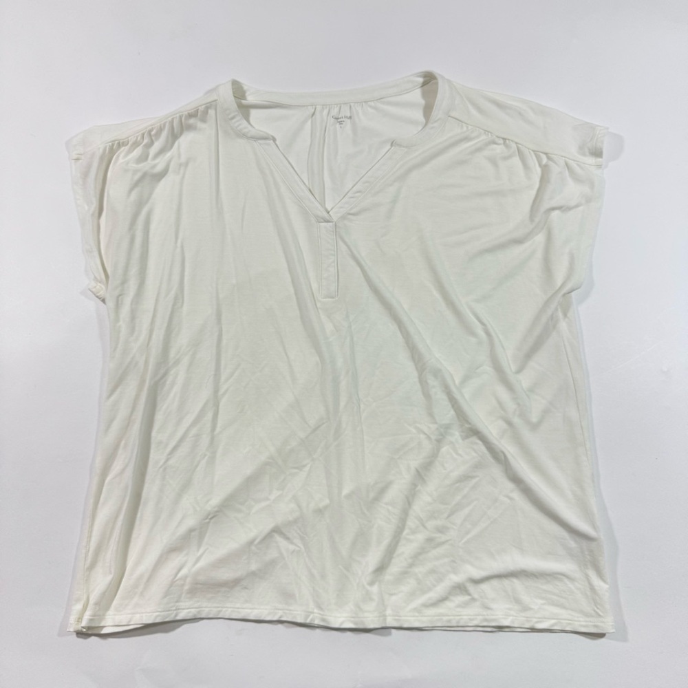 Garnet Hill Essential Gathered Neck Knit Top White